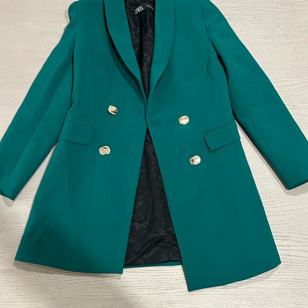 Zara Women's Teal Double-Breasted Blazer